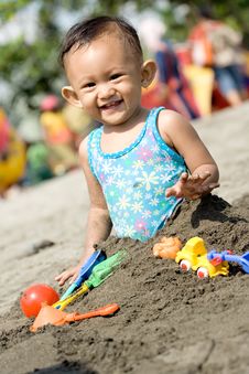 Baby Fun Play At The Beach Stock Photography Baby Fun Play At The Beach Stock Photography
