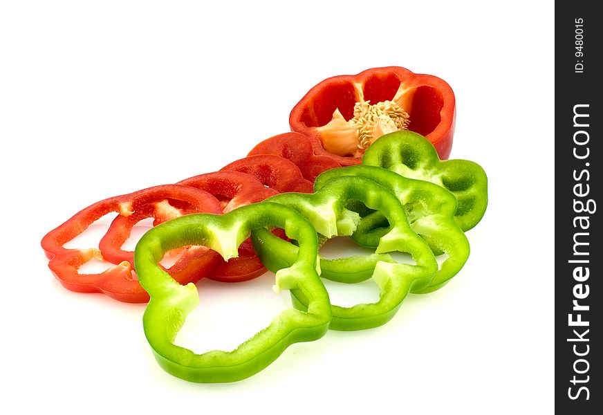 Sliced green and red peppers. Sliced green and red peppers
