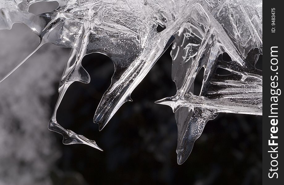 A close-up of the melting ice as blades and pikes. A close-up of the melting ice as blades and pikes.