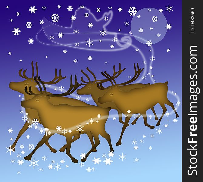 The four deers and silhouette of the sleigh. The four deers and silhouette of the sleigh