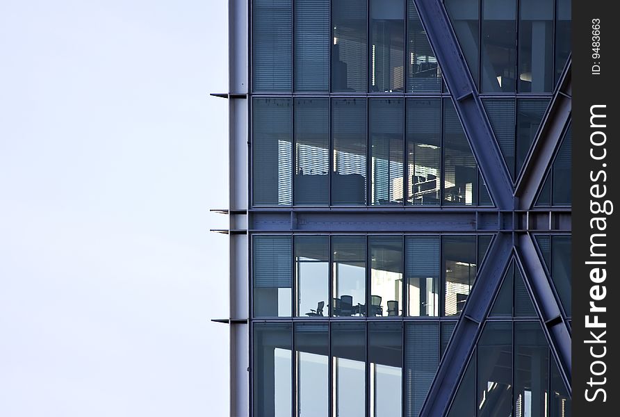 Corner of a modern office building looking through office. Corner of a modern office building looking through office