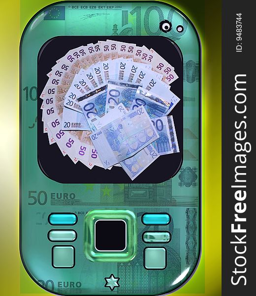 Creative work of a phone with tickets imagined. Creative work of a phone with tickets imagined