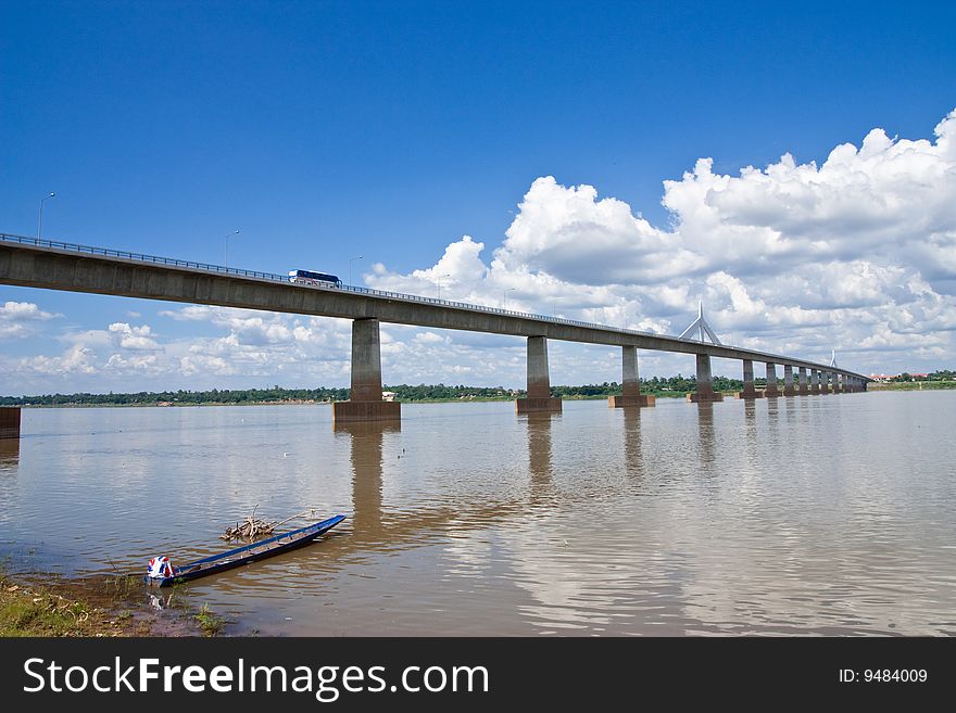 Bridge between Thai - Lao, across Khong river, taken at Mukdahan province, Thailand. Bridge between Thai - Lao, across Khong river, taken at Mukdahan province, Thailand