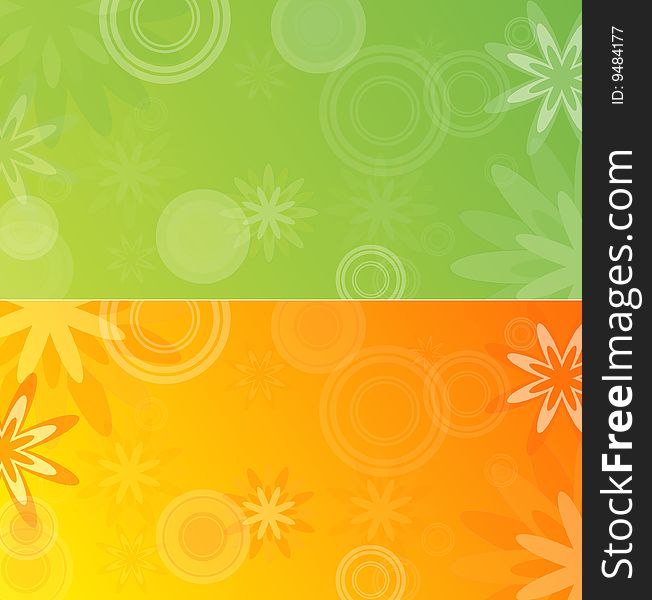 Set of two summer banners, orange and green