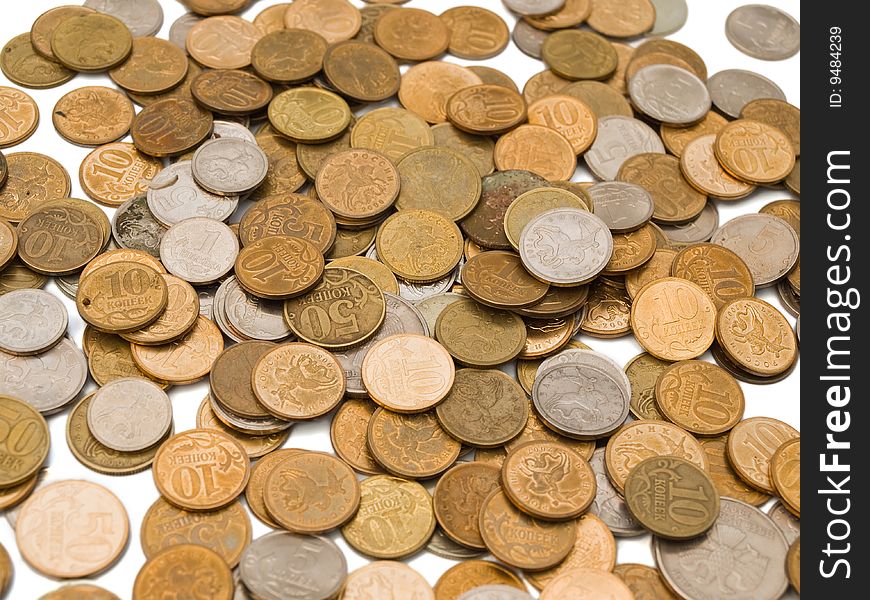 Russian coins of different dignity on a white background, isolated