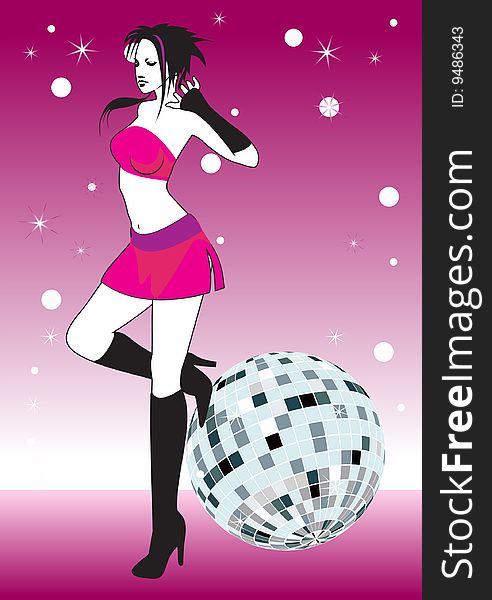 Vector. The girl against a disco-sphere