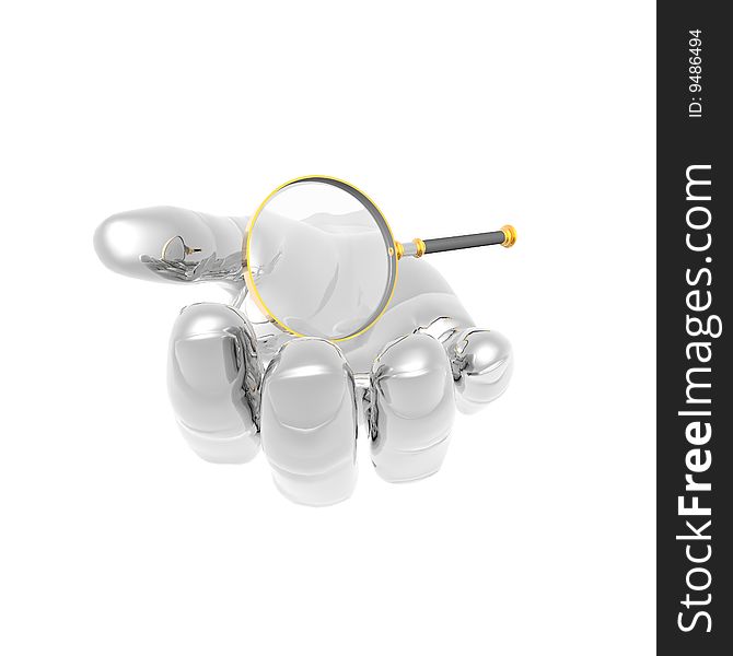 Magnifying glass in hand isolated on a white