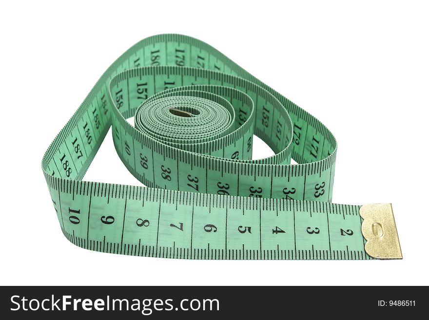 Green tape measure isolated on white with clipping pach