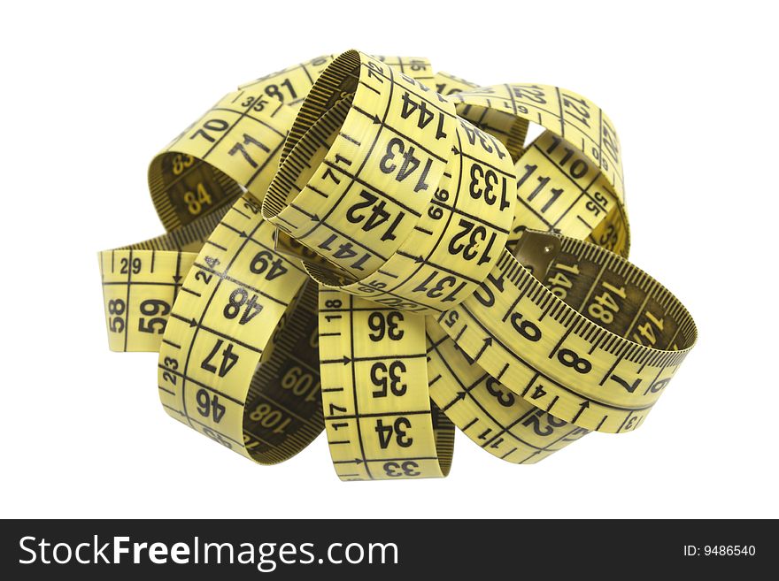 Yellow tape measure isolated on white with clipping pach