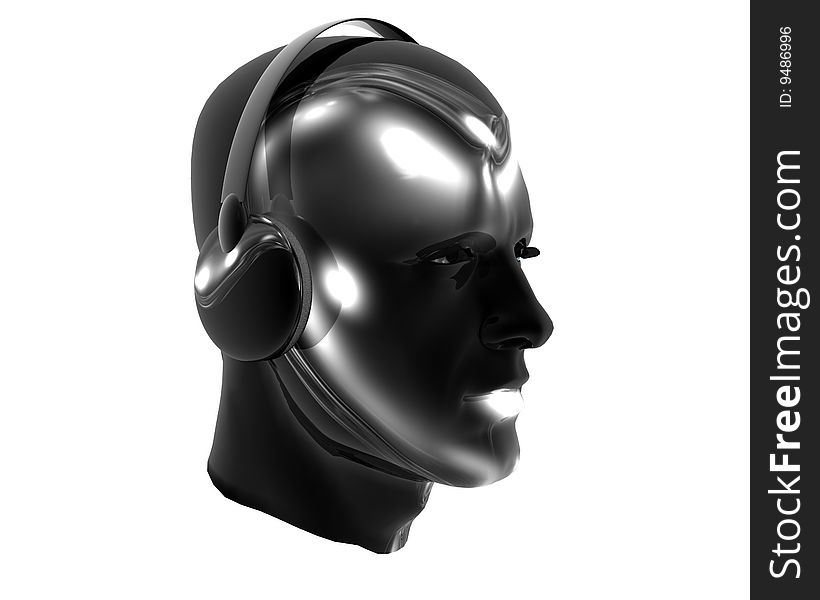 3D Men Textured Face With Headphone