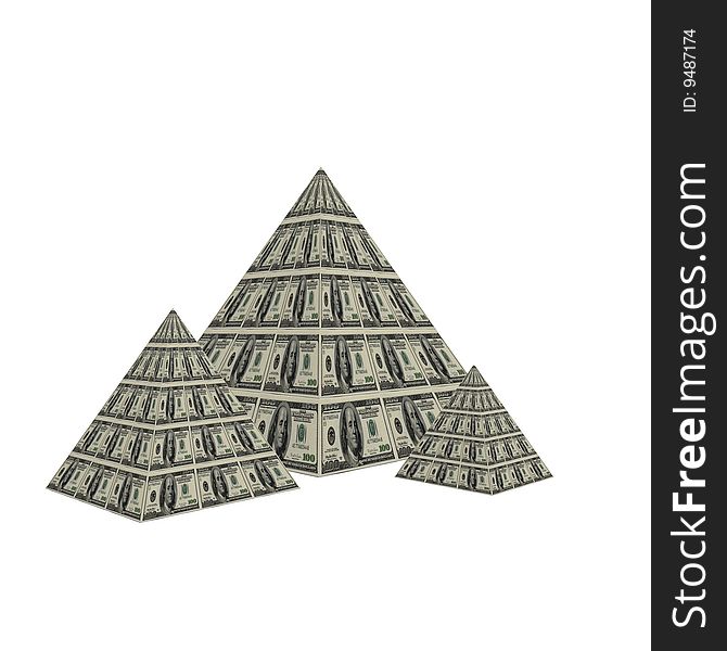 Us dollar note pyramid isolated on a white. Us dollar note pyramid isolated on a white