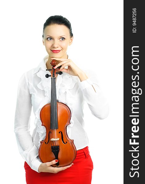 Portrait of a pretty young woman holding a violin. Portrait of a pretty young woman holding a violin