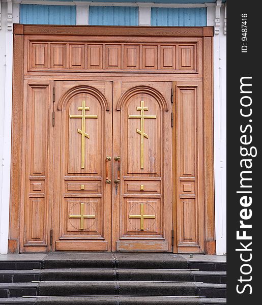 Wooden door of orthodox russian church