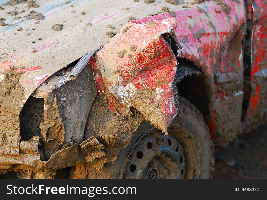 Wreck of dirty and muddy car