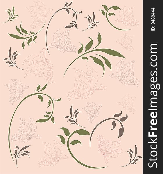 Floral Seamless Wallpaper With Butterflies