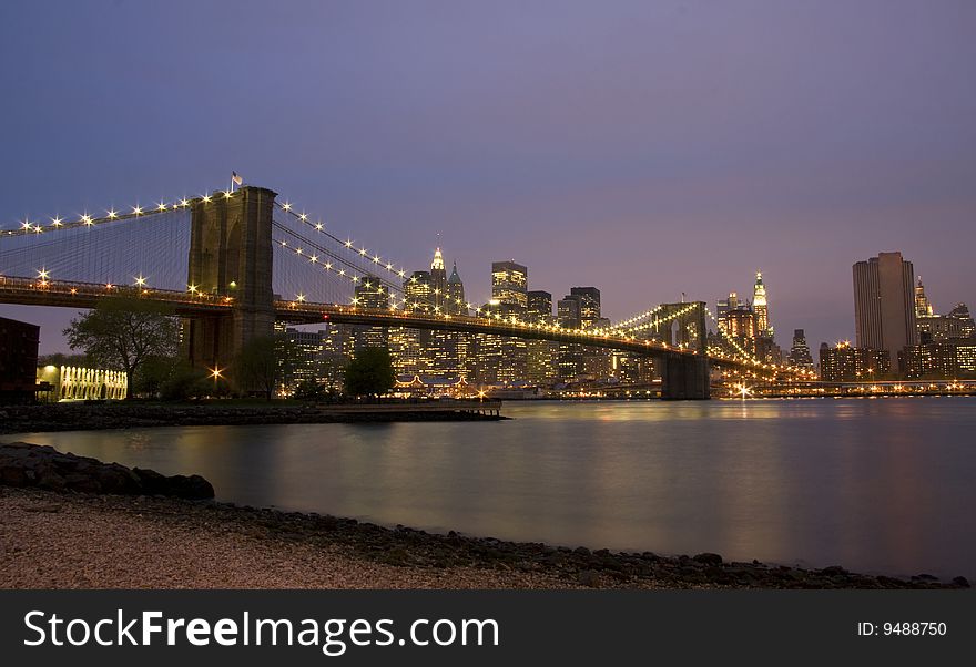 Night view of a bridge in NYC