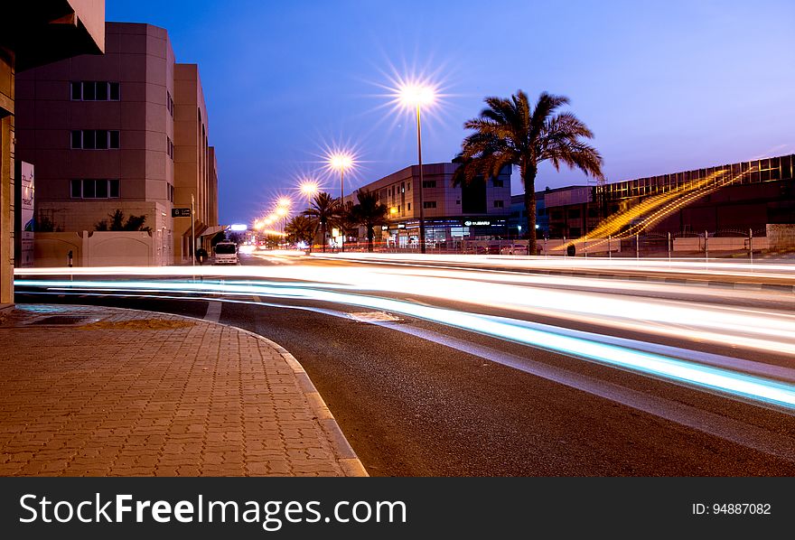 A long exposure of traffic on the city streets. A long exposure of traffic on the city streets.