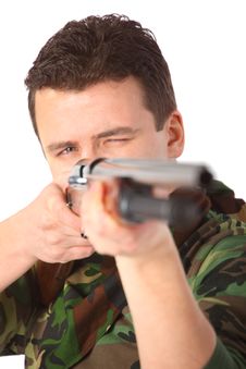 Man In Camouflage Pointed From Gun Royalty Free Stock Photo Man In Camouflage Pointed From Gun Royalty Free Stock Photo