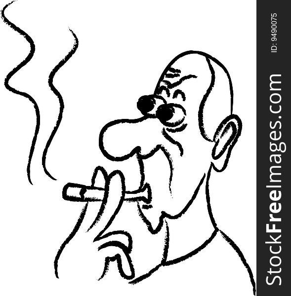 Black and white image of smoking man