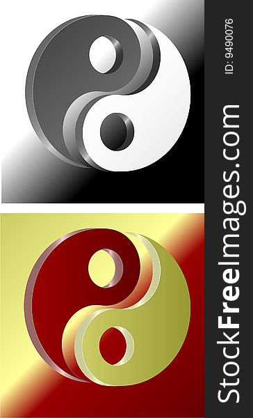 Yin yang symbol black - white and red - gold images