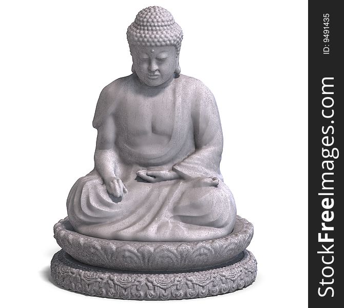 Renderinf of a buddha statue with Clipping Path, shadow over white