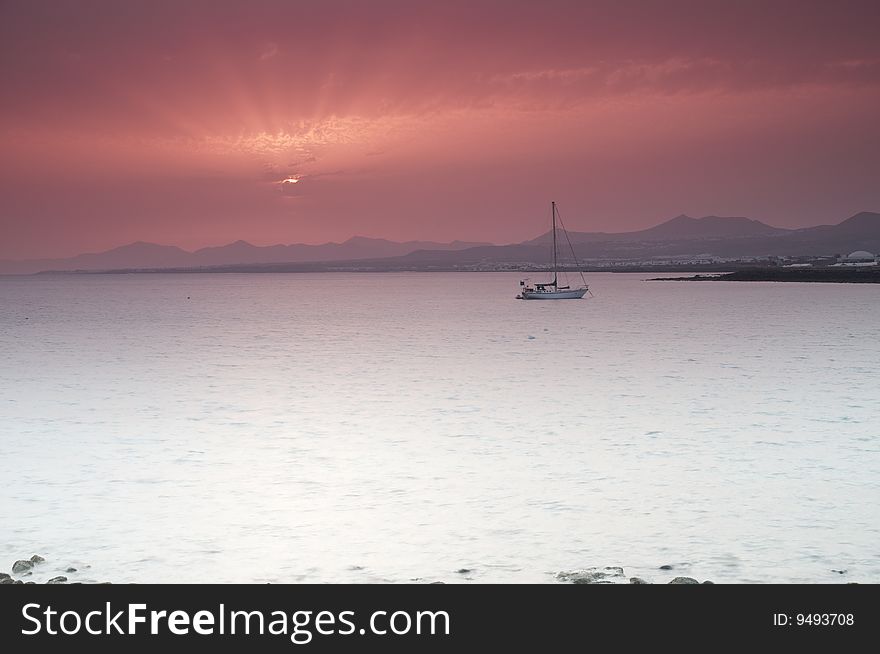 Landscape of a sunset in Lanzarote