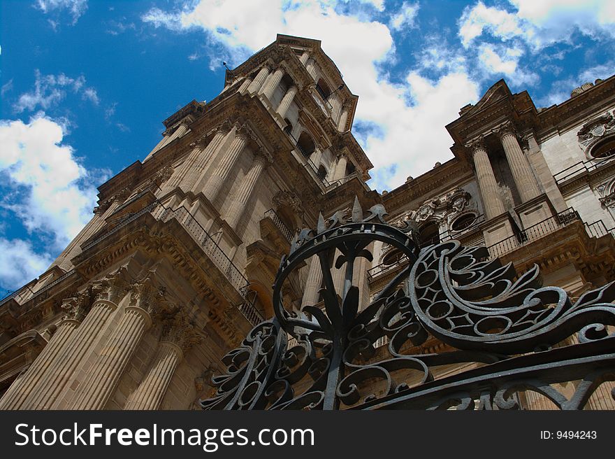 This is a shot of one of the towers of Malaga cathedral