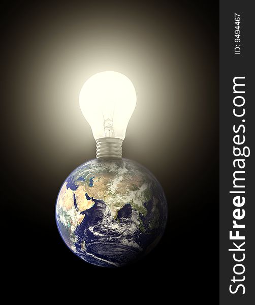 Planet earth enlightening a big light bulb. Planet earth enlightening a big light bulb