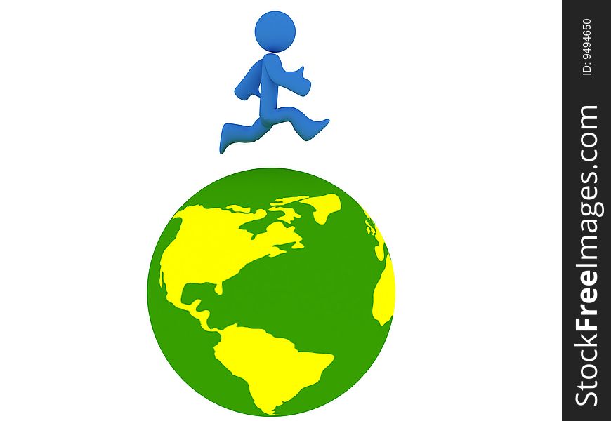 Rotating 3d globe animation with running person. Rotating 3d globe animation with running person
