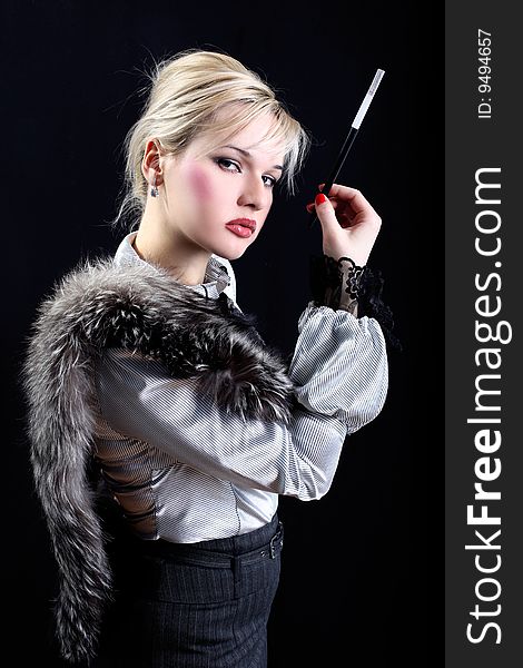 Girl with fur and cigarette