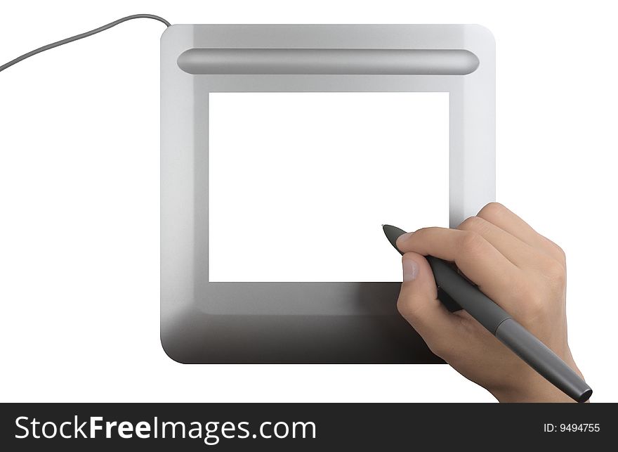 Modern digital tablet with blank screen isolated over white