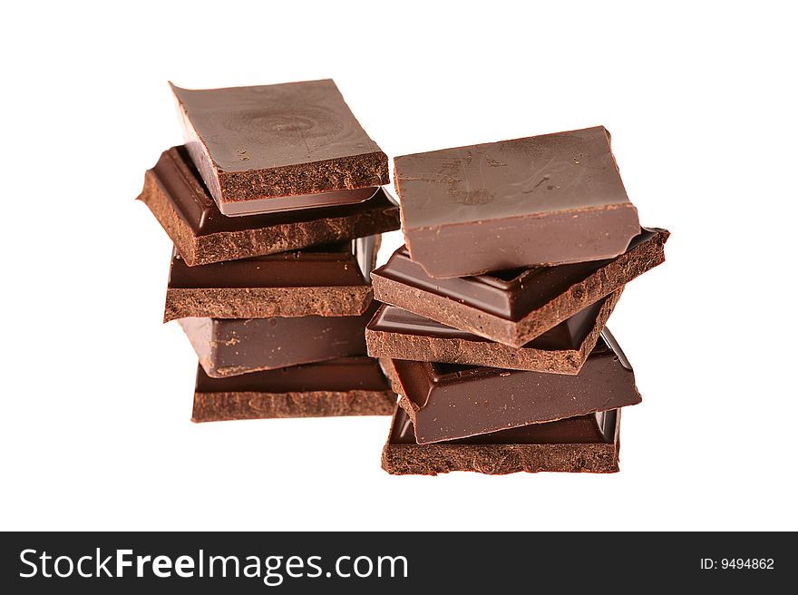 Blocks of chocolate on white background
