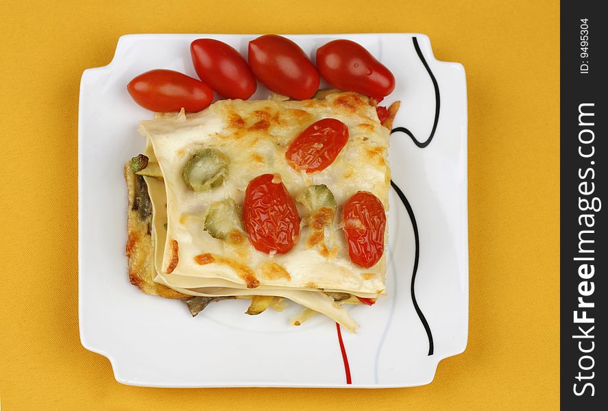 Vegetable lasagna (top view) vegetarian