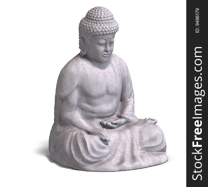 Renderinf of a buddha statue with Clipping Path, shadow over white