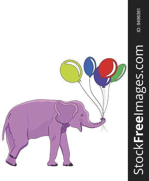 Cute pink elephant has a colorful balloons