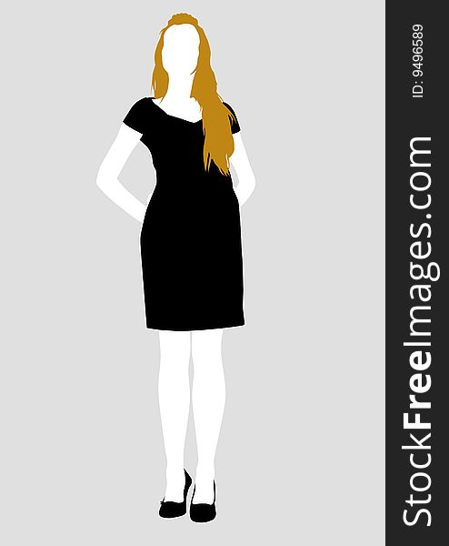 Vector drawing girl in black dress, silhouette against a white background. Saved in eps format for illustrator 8.