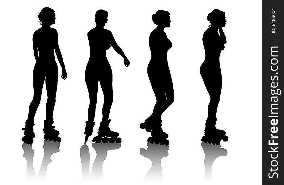 Vector drawing a girl on skates. Isolated silhouette on white background. Saved in the eps.