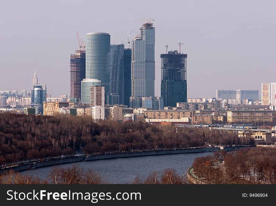 Landscape with river and skyscraper building. Landscape with river and skyscraper building