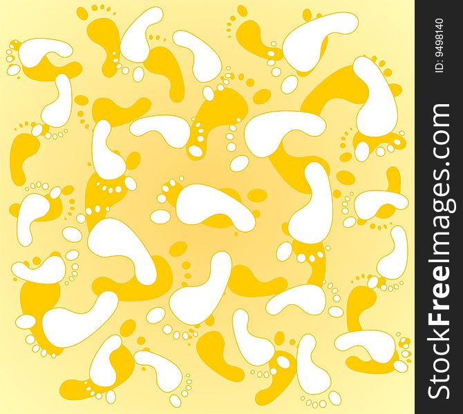 Stylized footprints pattern on a yellow background. Stylized footprints pattern on a yellow background.