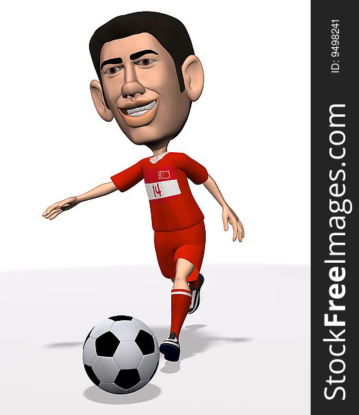 3d illustration of soccer player in action with soccer ball.