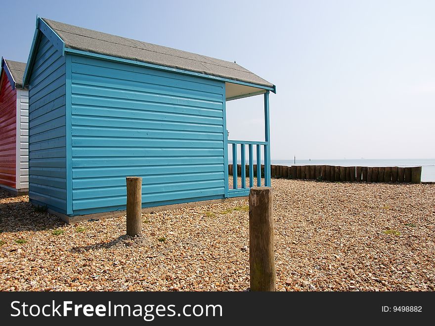 Image of beach huts overlooking sea. Image of beach huts overlooking sea