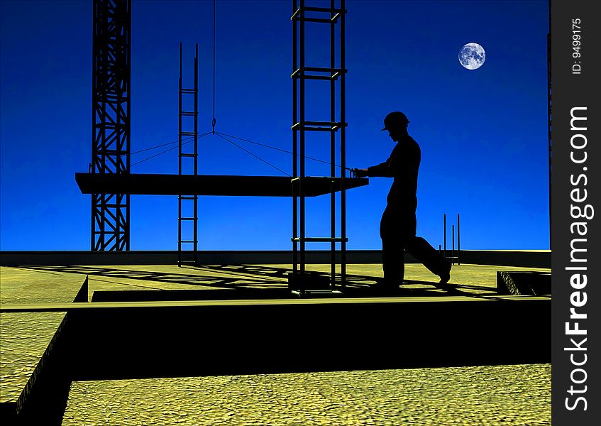 Silhouette Of The Worker On A Background Of