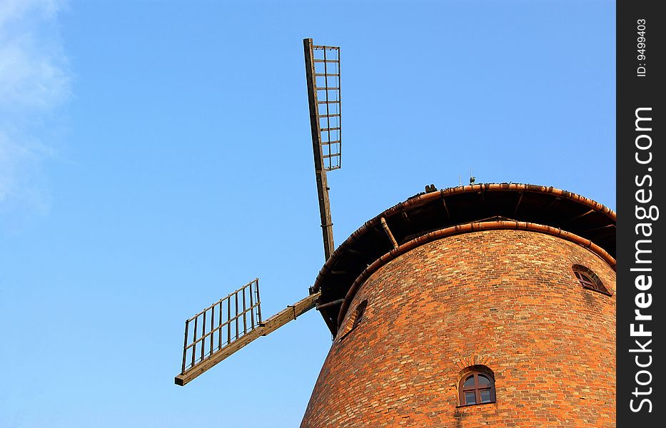 Windmill detail before sunset with sky