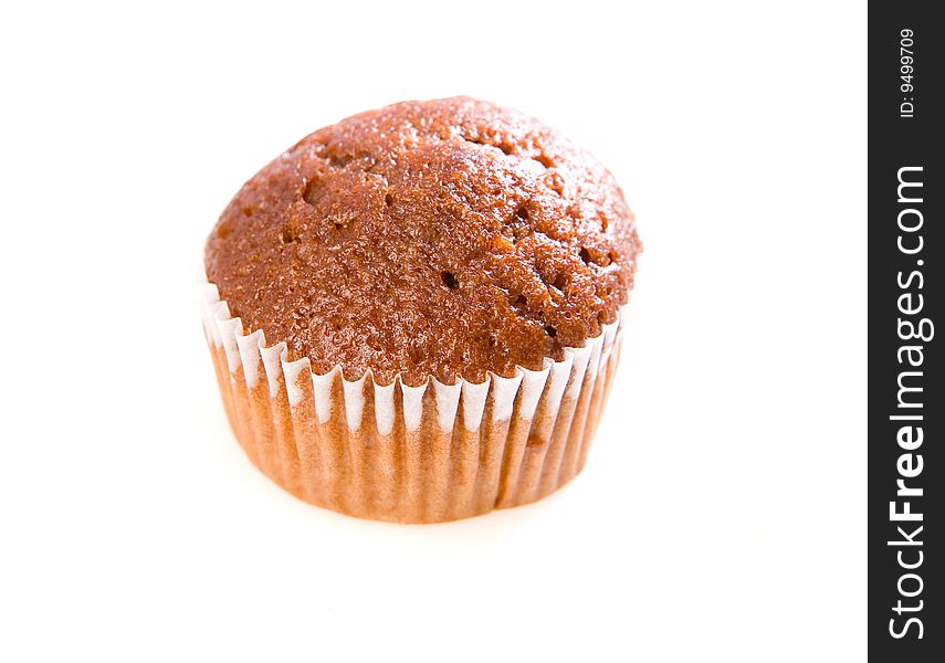 Chocolate muffin on white ground