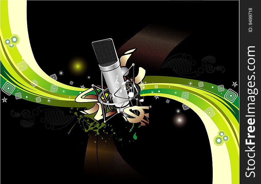 Vector music fantasy and microphone illustration. Vector music fantasy and microphone illustration