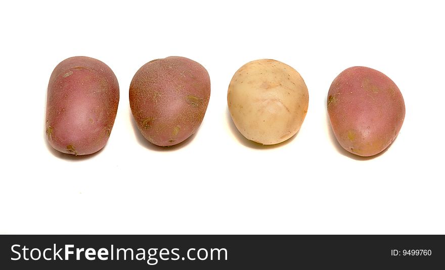 Four potatoes isolated on white background