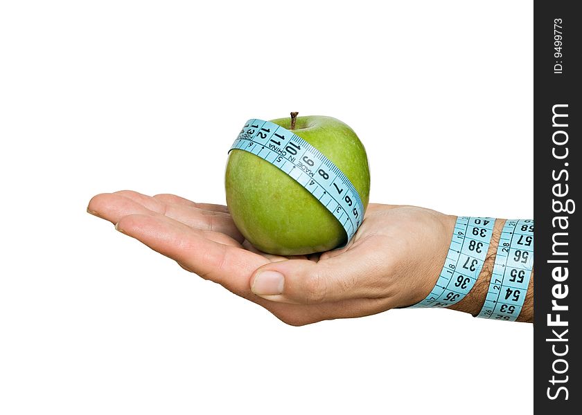 Hand With Apple And Measuring Tape