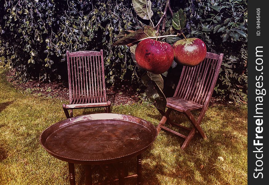 Chairs And Table With Red Apples