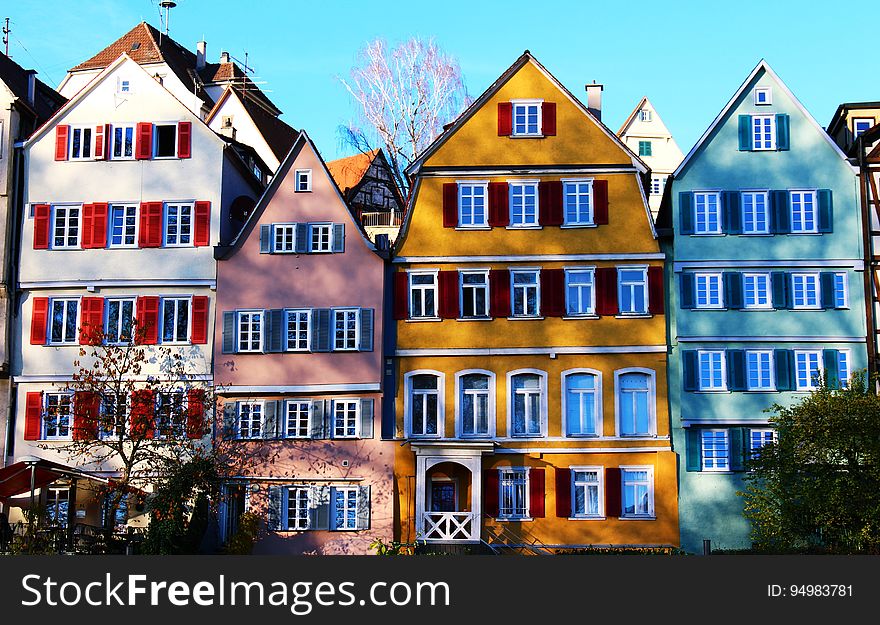 Colourful apartments in Germany on a sunny day.