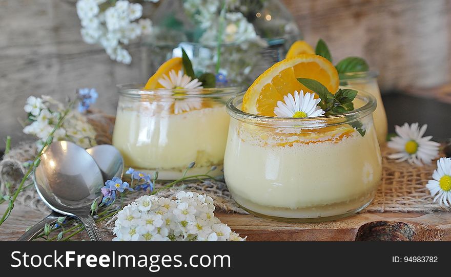 A closeup of homemade citrus desserts.